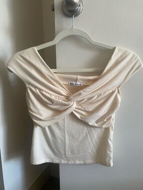 Reformation “Ezlynn” Cream Knot-Front Off-Shoulder Top - Size XS